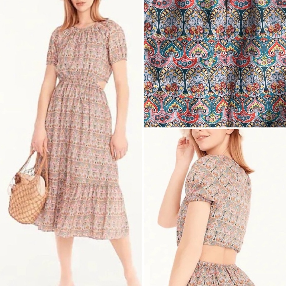 J Crew Side cutout organic cotton midi dress in Liberty Giorgia Duke fabric Sz 2